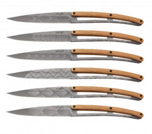 Load image into Gallery viewer, SET 6 TABLE KNIVES DEEJO ART DECO OLIVIER TITANIUM